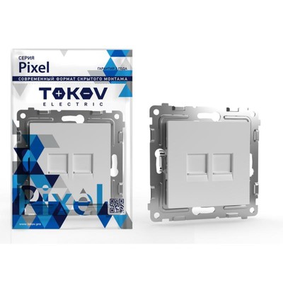 Розетка компьютерная TOKOV ELECTRIC, Pixel, (мех.), 2 места, RJ45, кат.5E, белый TKE-PX-RC2-C01