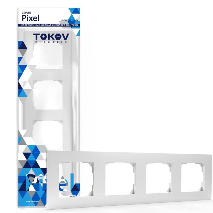 Рамка TOKOV ELECTRIC, Pixel, четырехместная, универсальная, белый, TKE-PX-RM4-C01 - Фото 1