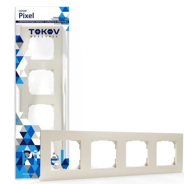 Рамка TOKOV ELECTRIC, Pixel, четырехместная, универсальная, бежевый, TKE-PX-RM4-C02 - Фото 1