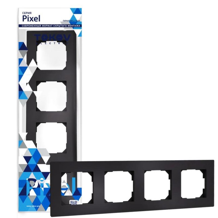 Рамка TOKOV ELECTRIC, Pixel, четырехместная, универсальная, карбон, TKE-PX-RM4-C14 - Фото 1