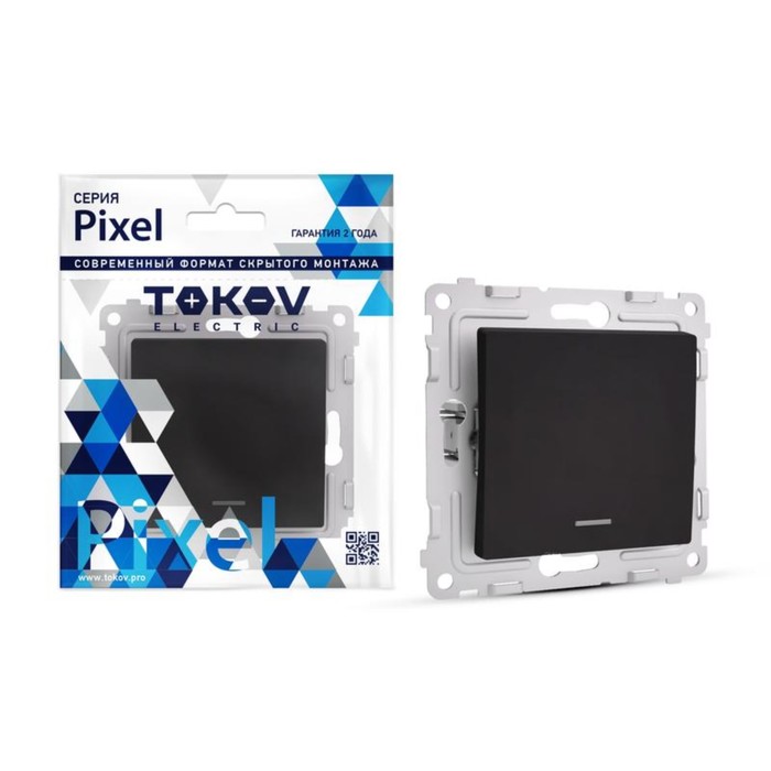Выключатель TOKOV ELECTRIC, Pixel, 1 клавиша, 10А, IP20, индик., карбон, TKE-PX-V1I-C14