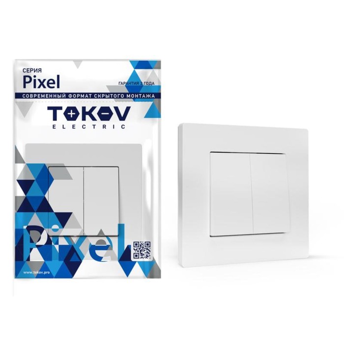 Выключатель TOKOV ELECTRIC, Pixel, 2 клавиши, 10А, IP20, в сборе, белый, TKE-PX-V2F-C01 - Фото 1