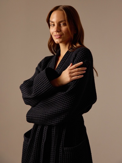 Халат вафельный женский SL HOME: Boho "Дарк Маре", размер S, 100% хлопок, 280 г/м2