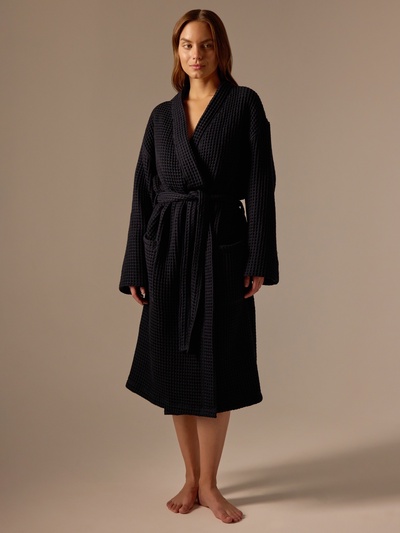 Халат вафельный женский SL HOME: Boho «Дарк Маре», размер 48-50, чёрный