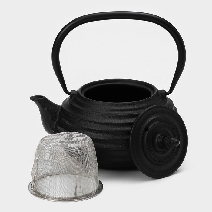 Чайник чугунный с эмалированным покрытием внутри Magma «Танан», 800 мл, с ситом - фото 1908140161