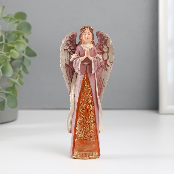Сувенир полистоун Девушка-ангел с золотым венком темно-красный 2,7х6,5х14,7 см