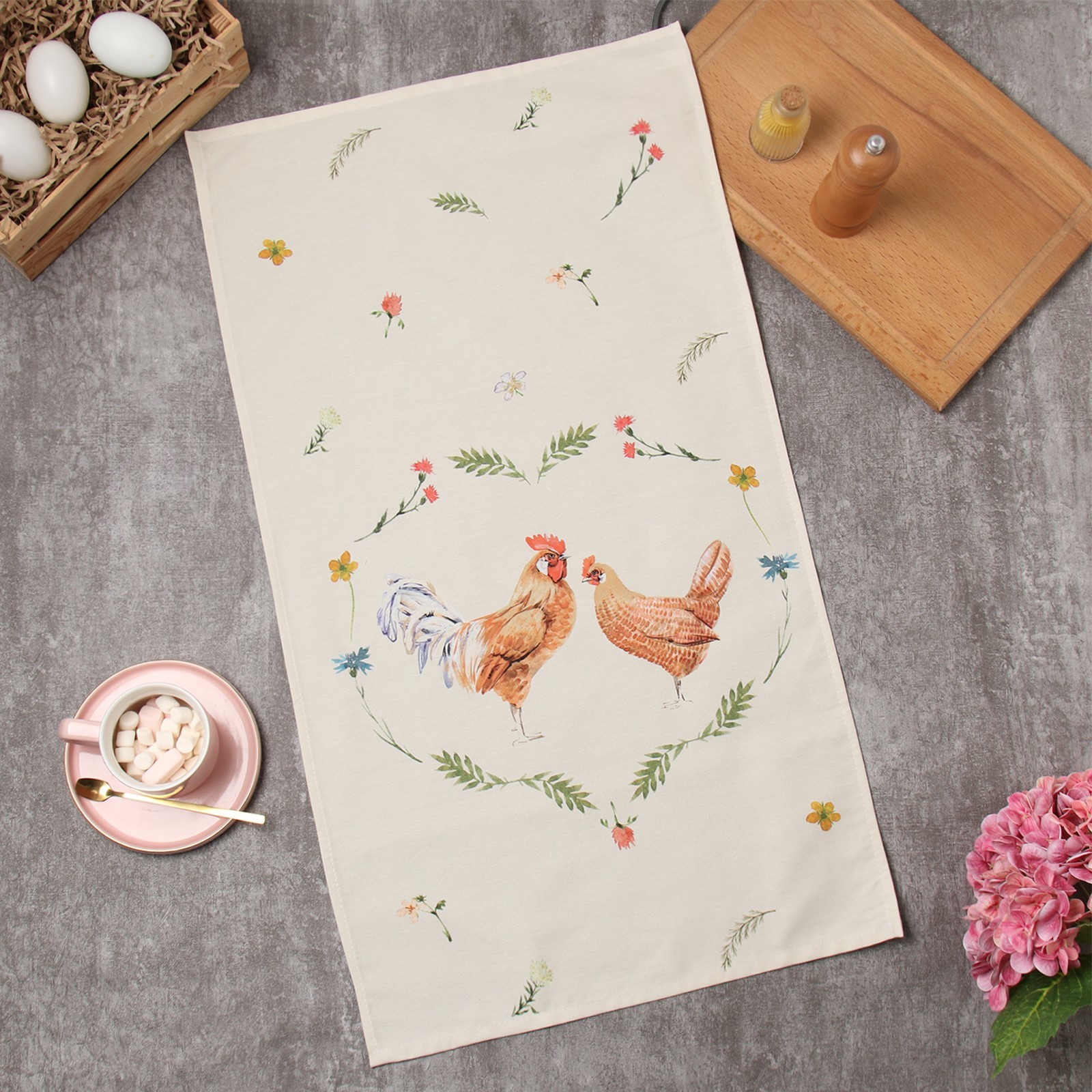 Полотенце Этель Hen love 40×73 см, 100% хлопок, саржа 190 г/м²