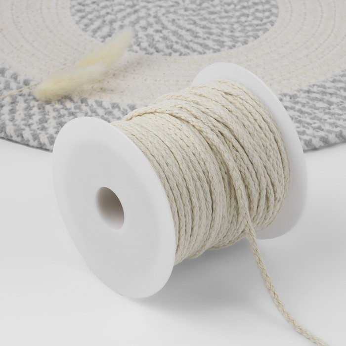 Шнур для плетения, хлопчатобумажный, без сердечника, d = 3 мм, 50 ± 1 м, цвет белый - Фото 1