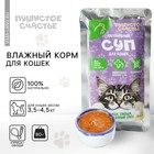 Влажный корм Пушистое счастье Беззерновой суп с курицей, овощами и овсом, для кошек, 80 г. - Фото 1