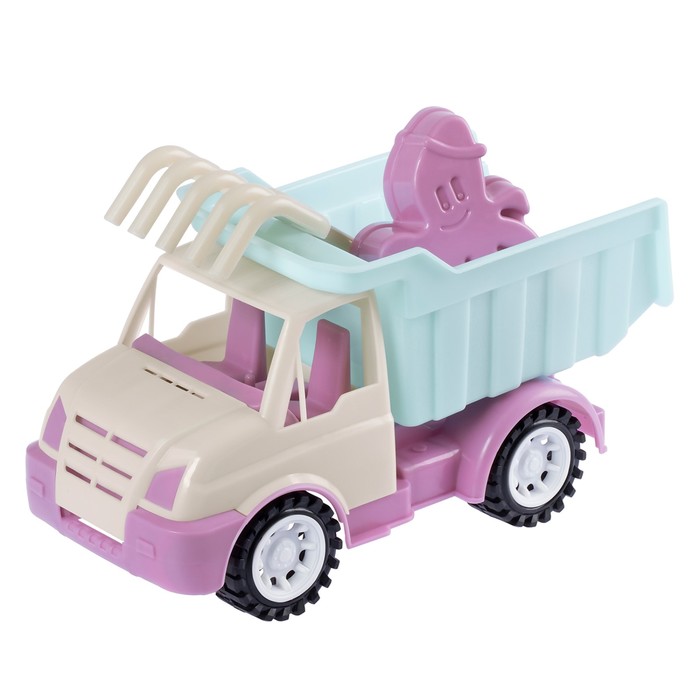 Песочный набор с грузовиком голубой-сиреневый(лопатка и грабли 19см, 4 формочки) JB5300566