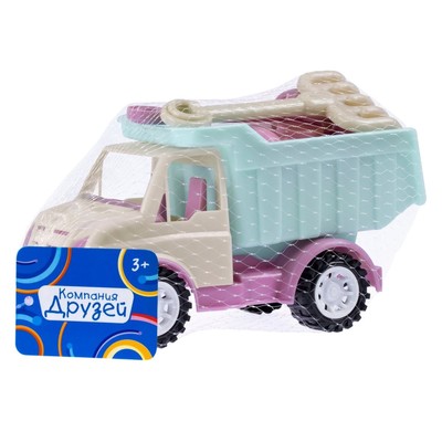 Набор игрушек для песочницы, 7 предметов: грузовик, лопатка, грабли, 4 формочки, голубо-сиреневый