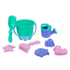 Набор игрушек для песочницы, 8 предметов: ведро 1.2 л, лопатка, грабли, 4 формочки, лейка, бирюзово-розовый - Фото 1
