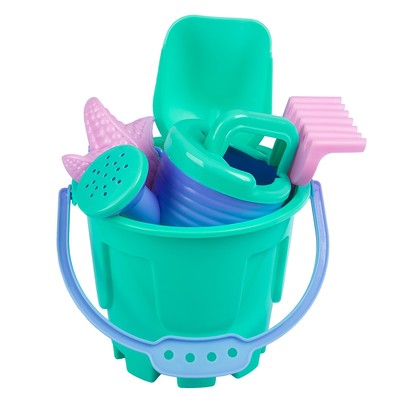 Набор игрушек для песочницы, 8 предметов: ведро 1.2 л, лопатка, грабли, 4 формочки, лейка, бирюзово-розовый