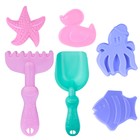 Набор игрушек для песочницы, 8 предметов: ведро 1.2 л, лопатка, грабли, 4 формочки, лейка, бирюзово-розовый - Фото 3