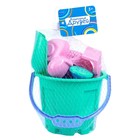 Набор игрушек для песочницы, 8 предметов: ведро 1.2 л, лопатка, грабли, 4 формочки, лейка, бирюзово-розовый - Фото 4