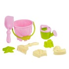 Набор игрушек для песочницы, 8 предметов: ведро 1.2 л, лопатка, грабли, 4 формочки, лейка, розово-салатовый - Фото 1