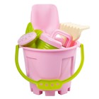 Набор игрушек для песочницы, 8 предметов: ведро 1.2 л, лопатка, грабли, 4 формочки, лейка, розово-салатовый - Фото 2
