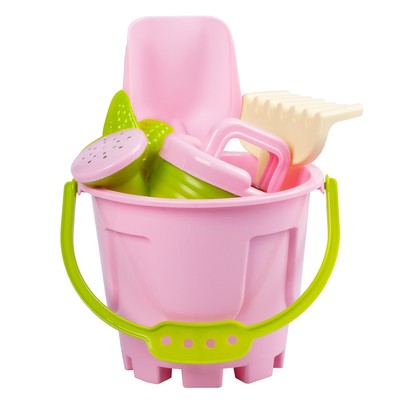 Набор игрушек для песочницы, 8 предметов: ведро 1.2 л, лопатка, грабли, 4 формочки, лейка, розово-салатовый