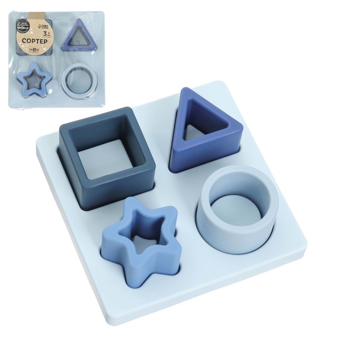 Развивающая игрушка - сортер «Изучаем фигуры», пищевой силикон, цвет голубой, Mum&Baby