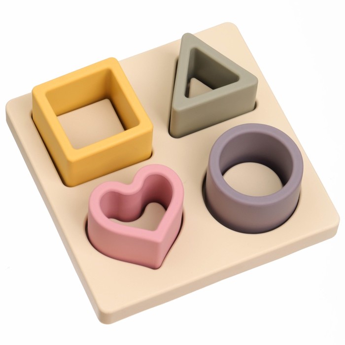 Развивающая игрушка - сортер «Изучаем фигуры», пищевой силикон, цвет бежевый, Mum&Baby