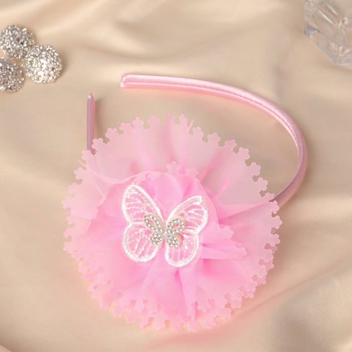 Ободок для волос "Выбражулька" бабочка, 0,9 см, розовый - Фото 1