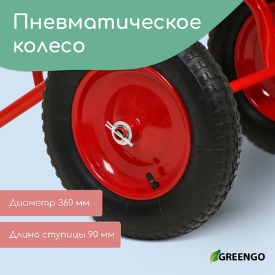 Тачка строительная, 2 пневмоколеса, груз/п 320 кг, объём 110 л, оцинкованный кузов 0.8 мм, Greengo