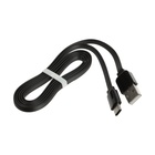 Кабель Type-C - USB, 2.4 А, 1 м, зарядка + передача данных, плоский, пакет, черный - фото 3528037