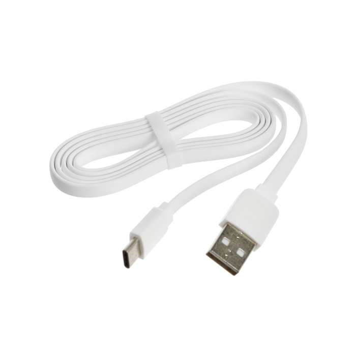 Кабель Type-C - USB, 2.4 А, 1 м, зарядка + передача данных, плоский, пакет, белый