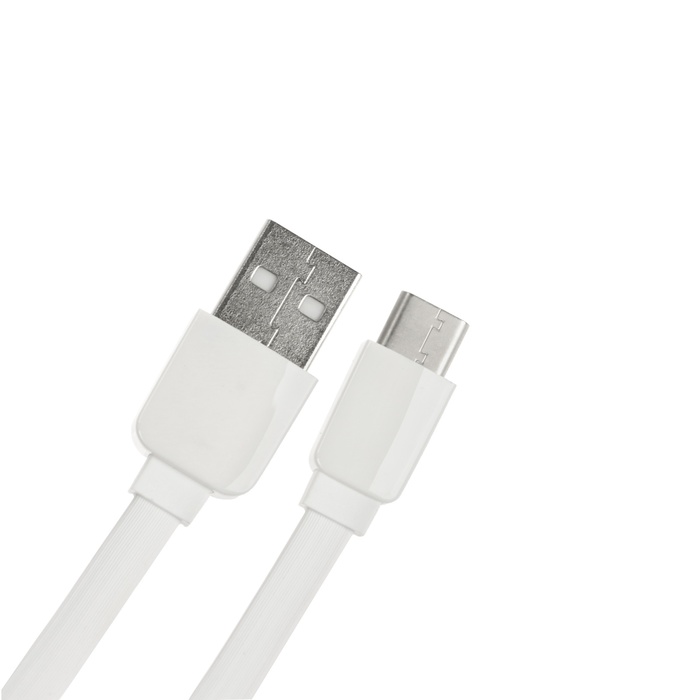 Кабель Type-C - USB, 2.4 А, 1 м, зарядка + передача данных, плоский, пакет, белый