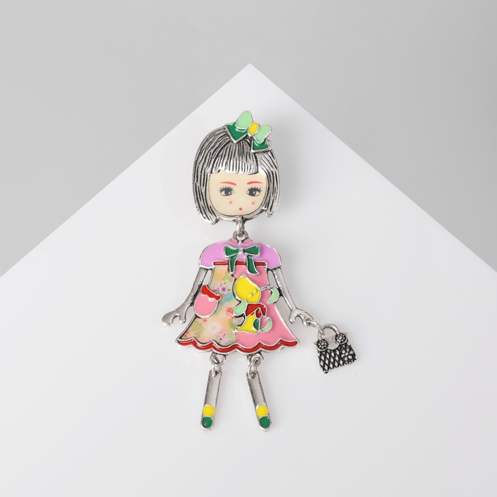 Брошь «Девочка» необычная, цветная в чернёном серебре - Фото 1