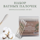 Ватные палочки на деревянной основе, биоразлагаемые, 7 см, 200 шт., в пластиковом органайзере - Фото 1