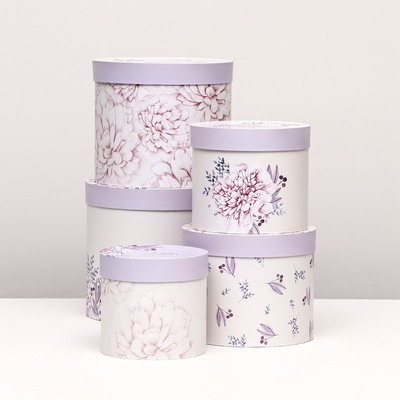 Набор шляпных коробок 5 в 1 «Астры» сиреневый, 22 × 19.5 , 14×13 см