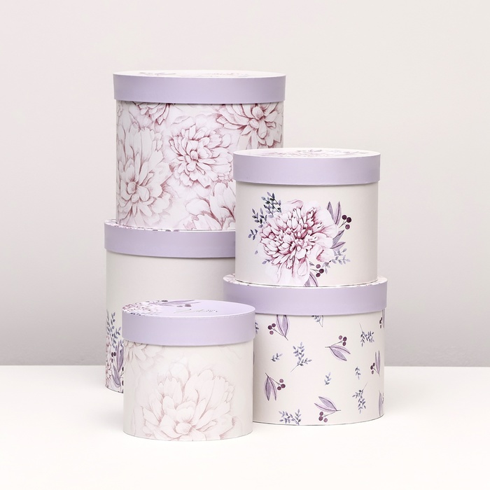 Набор шляпных коробок 5 в 1 «Астры» сиреневый, 22 × 19.5 , 14×13 см - Фото 1