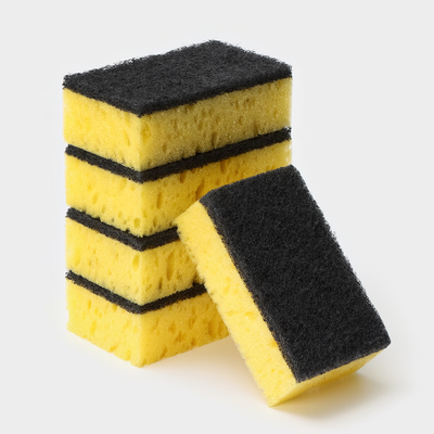 Губка для посуды с чистящим слоем «Королевская Лилия», 450 г/м², 105×65×35 мм, абразивное полотно, МИКС