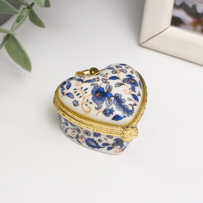 Шкатулка керамика сердце "Синие сказочные цветы" 4,2х4,7х3 см