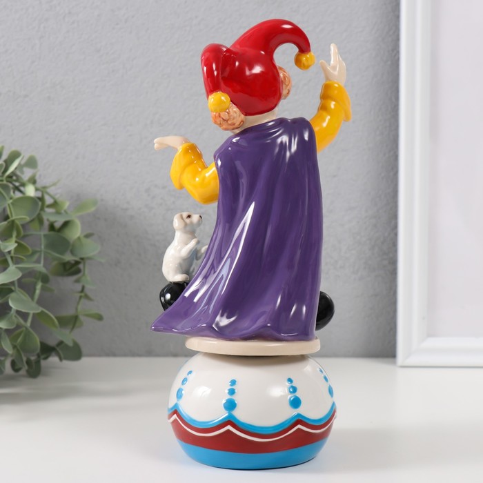 Сувенир керамика музыкальный "Клоун с пёсиком, стоит на шаре" 9х10х20,7 см