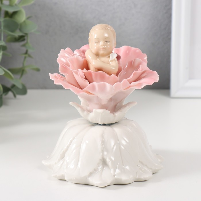 Сувенир музыкальный механический «Малыш спит в распустившемся цветке», керамика, 10.5×10×13 см