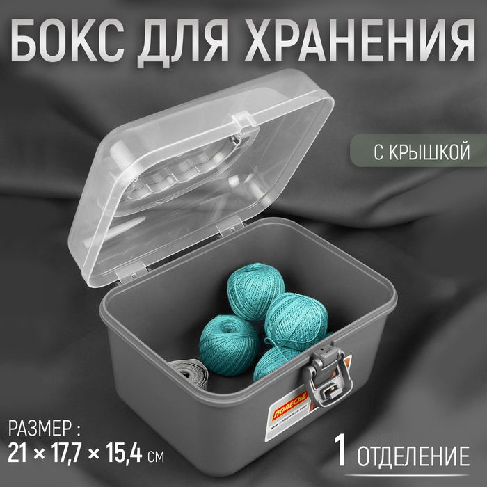 

Бокс для хранения швейных принадлежностей, с крышкой, 21 × 17,7 × 15,4 см, цвет серый/прозрачный
