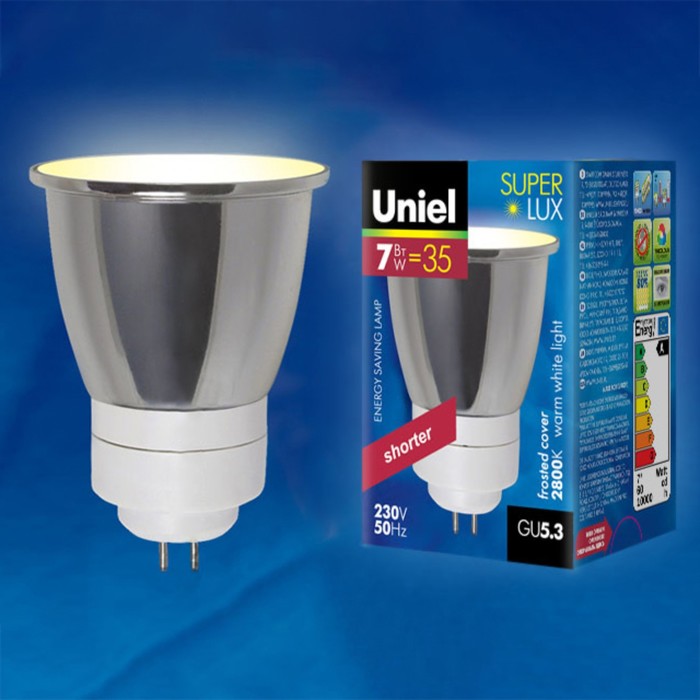 Лампа люминесцентная Uniel, GU5.3, 2800К, свечение тёплое белое