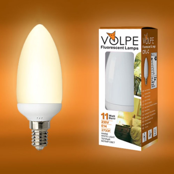Лампа люминесцентная Uniel, E14, 11 Вт, 2700К, свечение тёплое белое