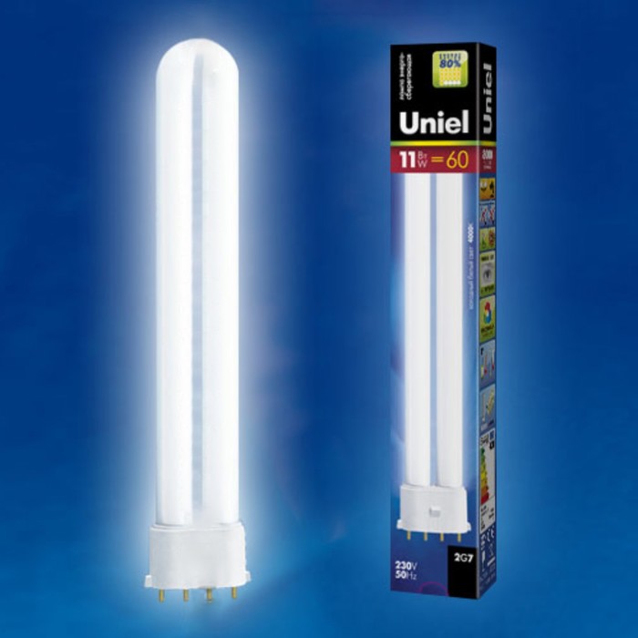 Лампа люминесцентная Uniel, 2G7, 11 Вт, 4000К, свечение белое - Фото 1