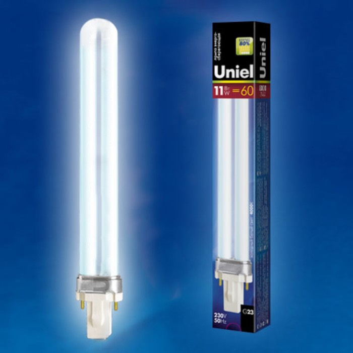 Лампа люминесцентная Uniel, G23, 11 Вт, 4000К, свечение белое
