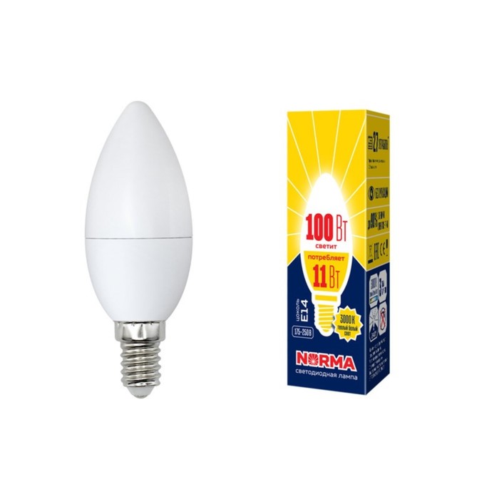 Лампа светодиодная Uniel, E14, 11 Вт, свечение тёплое белое - Фото 1