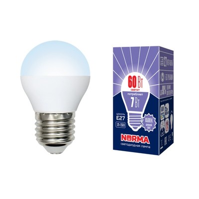 Лампа светодиодная Uniel, E27, 7 Вт, свечение дневное белое
