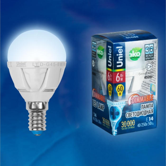 Лампа светодиодная Uniel, E14, 6 Вт, свечение белое - Фото 1