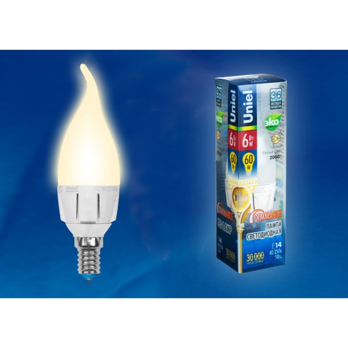 Лампа светодиодная Uniel, E14, 6 Вт, свечение тёплое белое - Фото 1