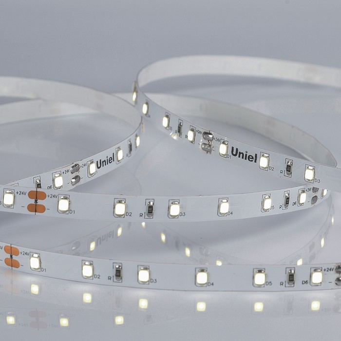 Светодиодная лента на самоклеящейся основе Uniel, IP20, 5 м, 60 LED/м, 6 Вт/м, 24 В, 4000К, свечение белое