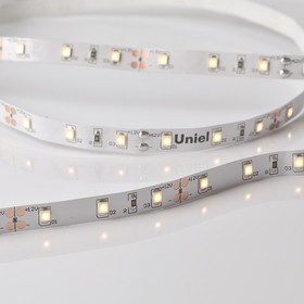 Светодиодная лента на самоклеящейся основе Uniel, IP20, 5 м, 2835, 60 LED/м, 4,8 Вт/м, 12 В, 3000К, свечение тёплое белое