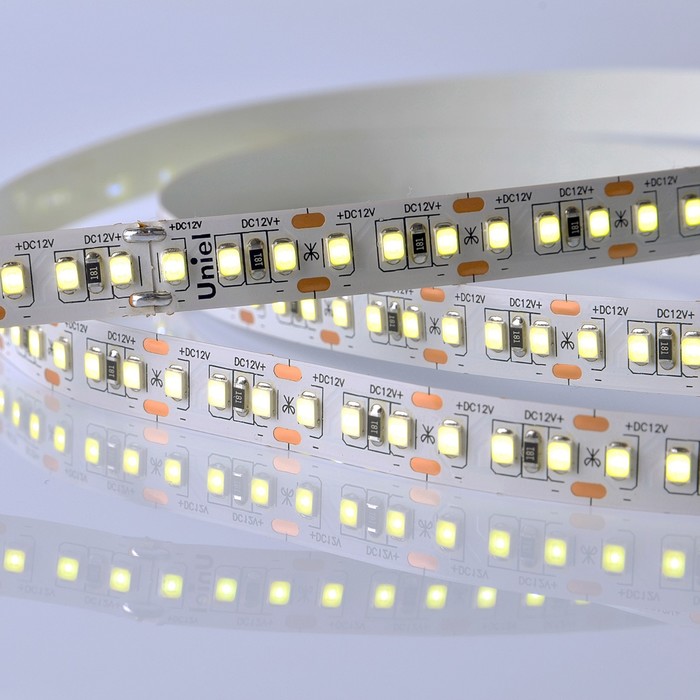 Светодиодная лента на самоклеящейся основе Uniel, IP20, 5 м, 2835, 168 LED/м, 14 Вт/м, 12 В, 6500К, свечение дневное белое - Фото 1