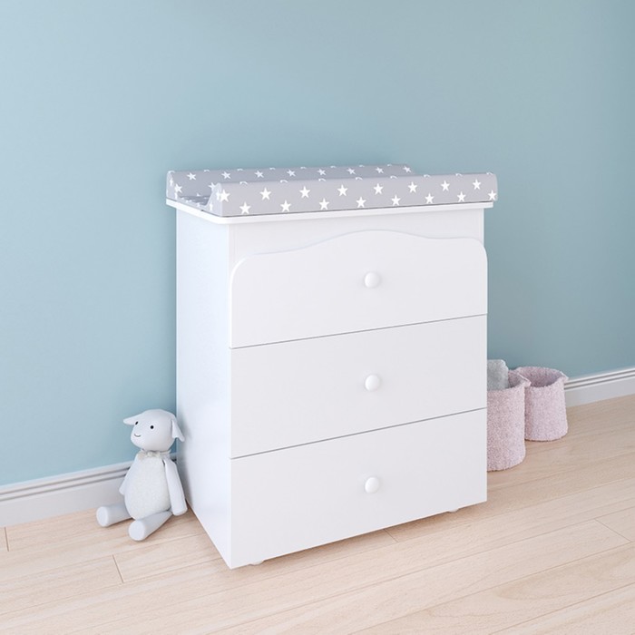 Комод Polini Kids Simple, с ящиками и пеленальной доской, цвет белый-звезды, серый